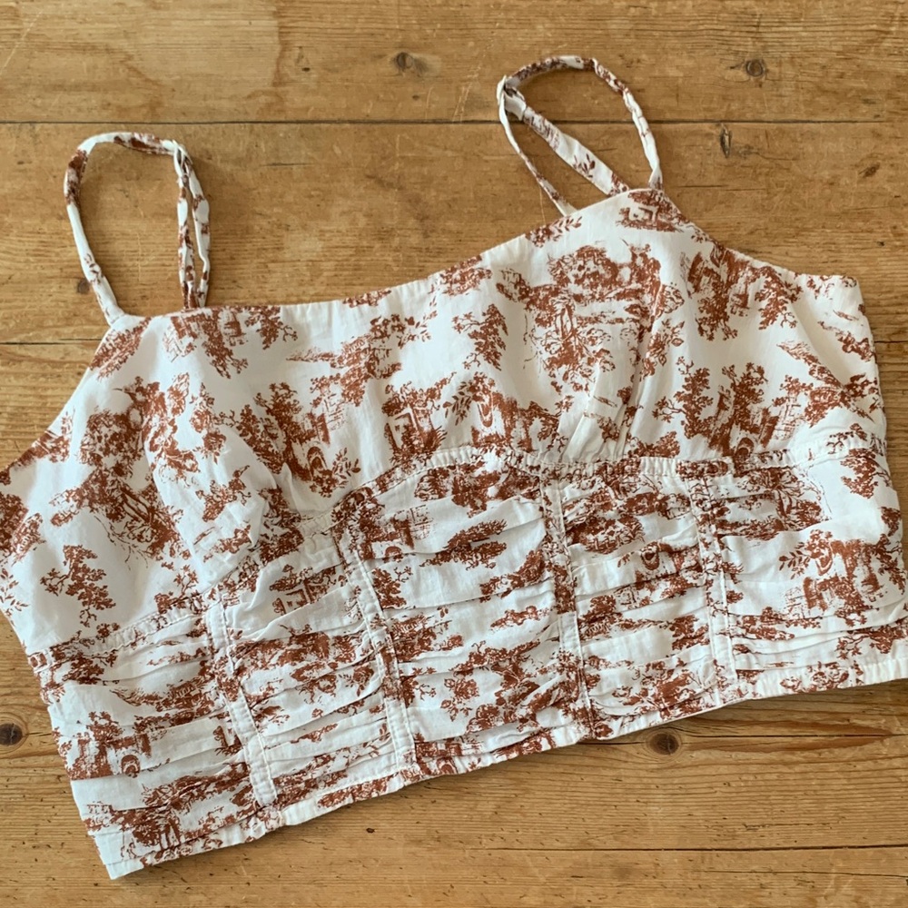 Toile Print Women's Cotton Crop Top - Brown and White